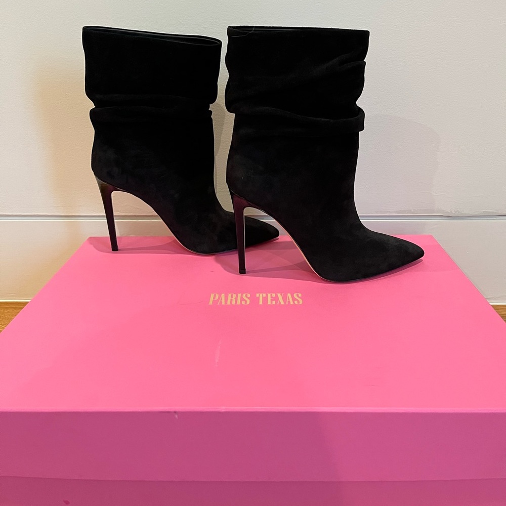 Paris Texas black suede slouch boots.